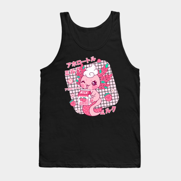 Axolotl kawaii Strawberry Milk Japanese Tank Top by HollyDuck